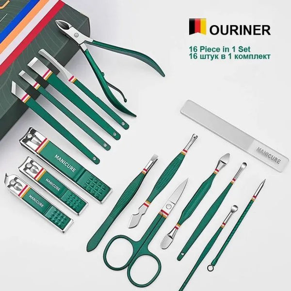 16 in 1 Nail Cutter Set Stainless Steel Nail Clippers Set With Folding Bag Manicure Cutter Kits Scissors Beauty Tool