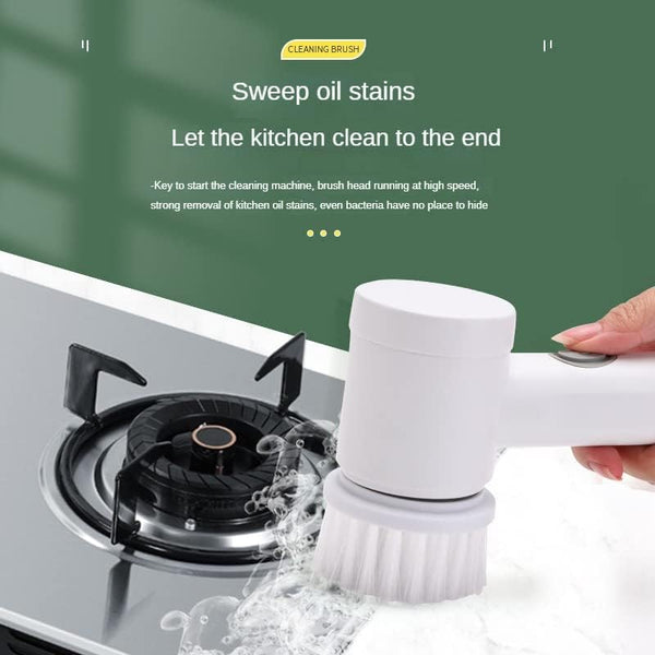 5 in1 Rechargeable Magic Brush | Car Waxing Handheld Scrubber | 360 Degree Rotate with 3 Replaceable Multipurpose Brush | Heads Kitchen Dishwashing Sponge Electric Cleaning BrushLow
