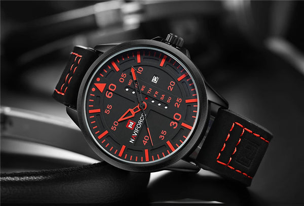 NAVIFORCE Waterproof Military Sport Quartz Men Watches With Leather Strap