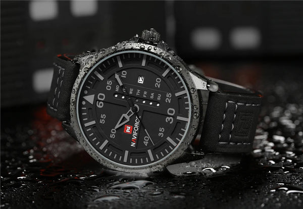 NAVIFORCE Waterproof Military Sport Quartz Men's Watches With Leather Strap Grey