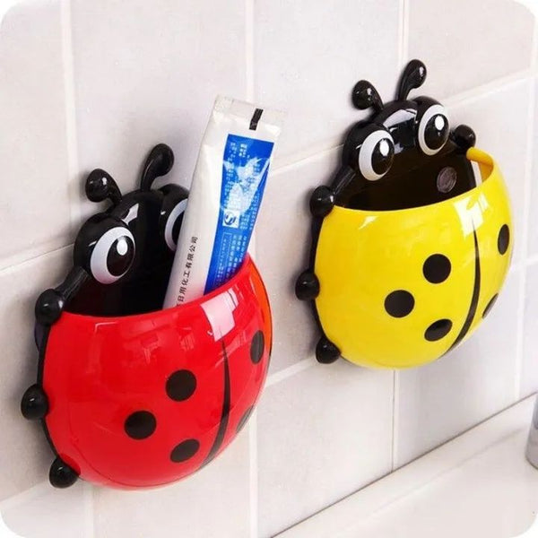 Creative Cute Cartoon Ladybug Kids Wall Suction Cup Mount Toothbrush Toothpaste Holder Pencil Pen Travel Storage Organizer