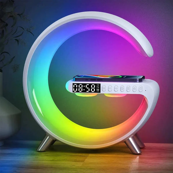 Multi-functional Led Clock Display Speaker G Lamp Bt- 3401 | Led Wireless Charging Speaker, G-shaped Speaker Light, Bluetooth Mp3 Player, Night Light And Alarm Clock